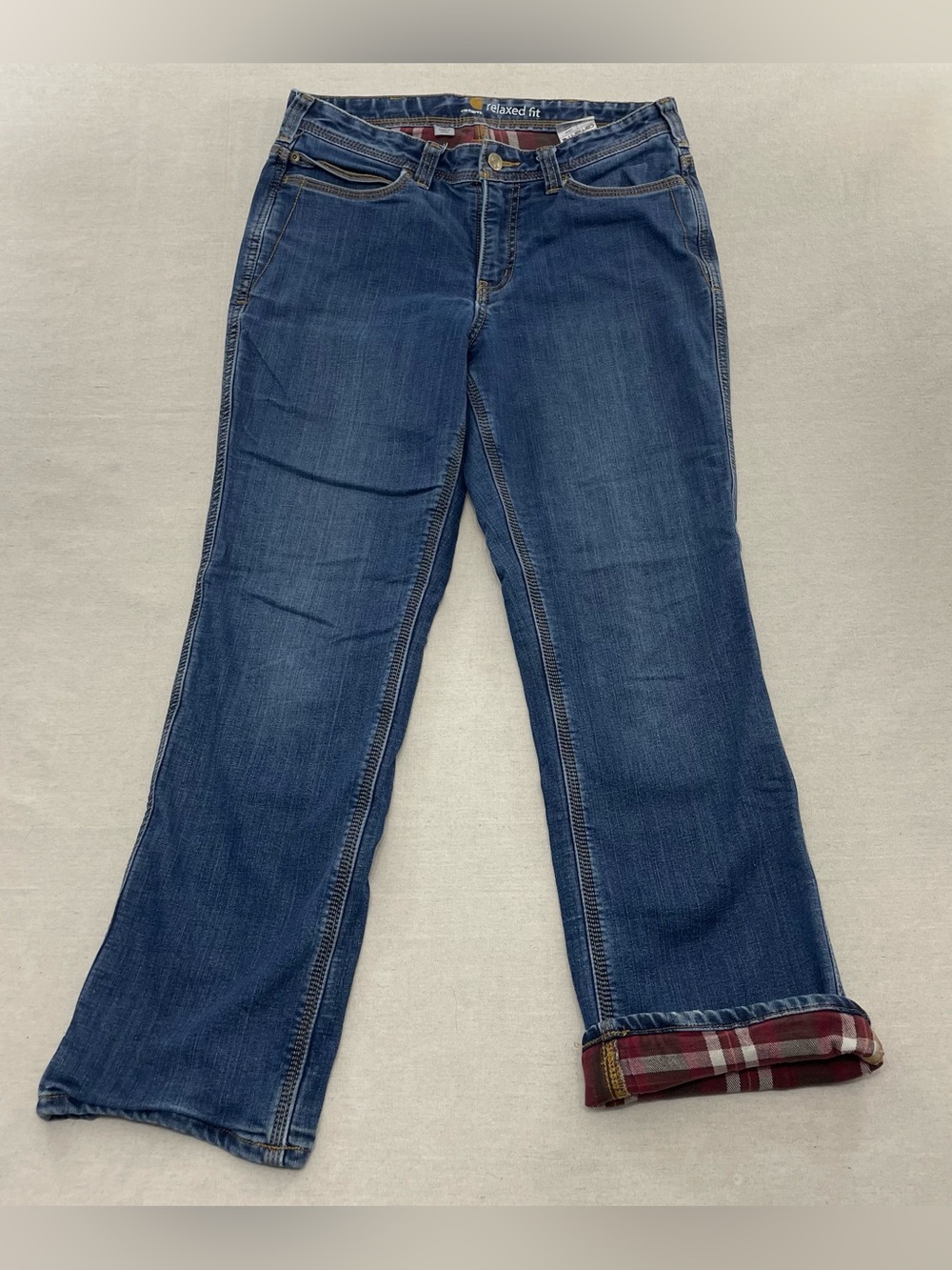 Carhartt Womens Flannel Lined Relaxed Fit Jeans Blue Denim Size 8 Short 30 x 28